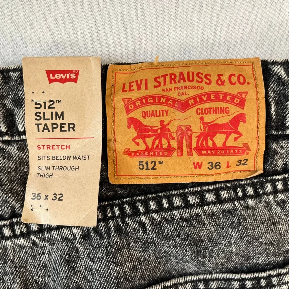 NEW Levis 512 Slim Taper Stretch Jeans Mens 36x32 Gray Acid Wash Denim NWT